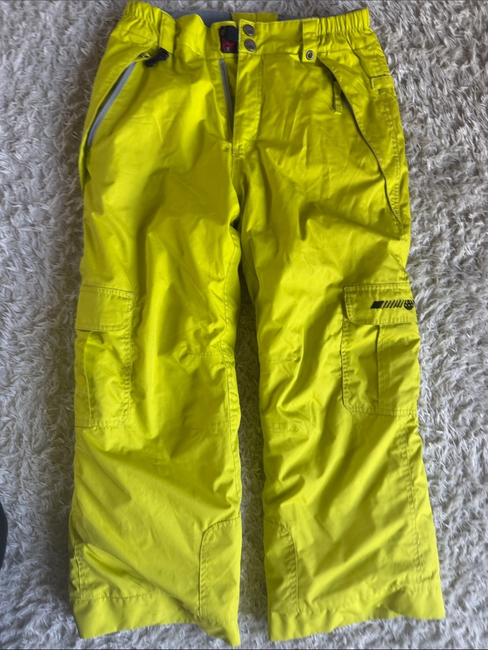 Kids Bright Yellow Cargo Snow/Ski Pants Size YM